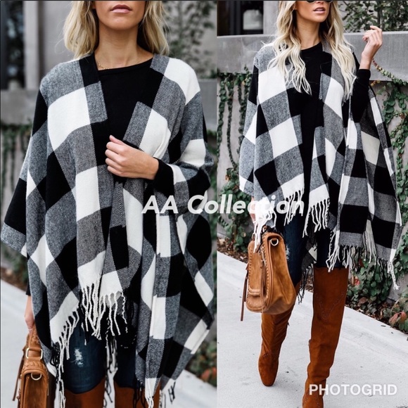 Buffalo Plaid check Poncho Scarf Wrap Shawl - Picture 4 of 5